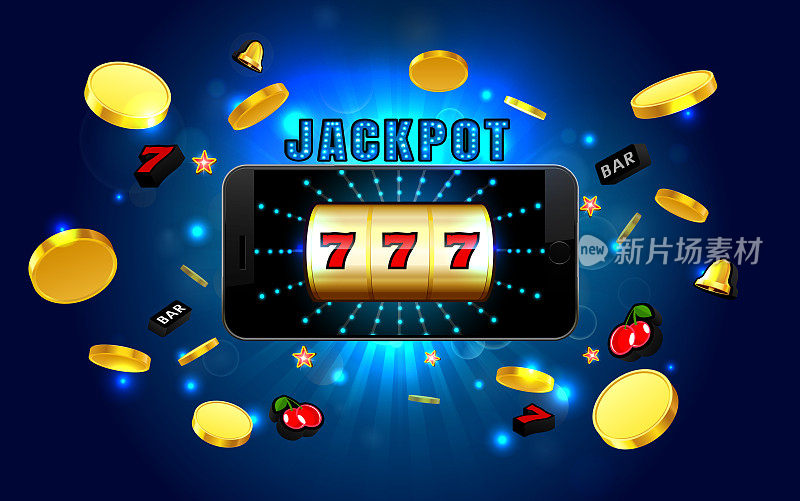 Jackpot lucky赢金老虎机赌场在手机上与灯光背景